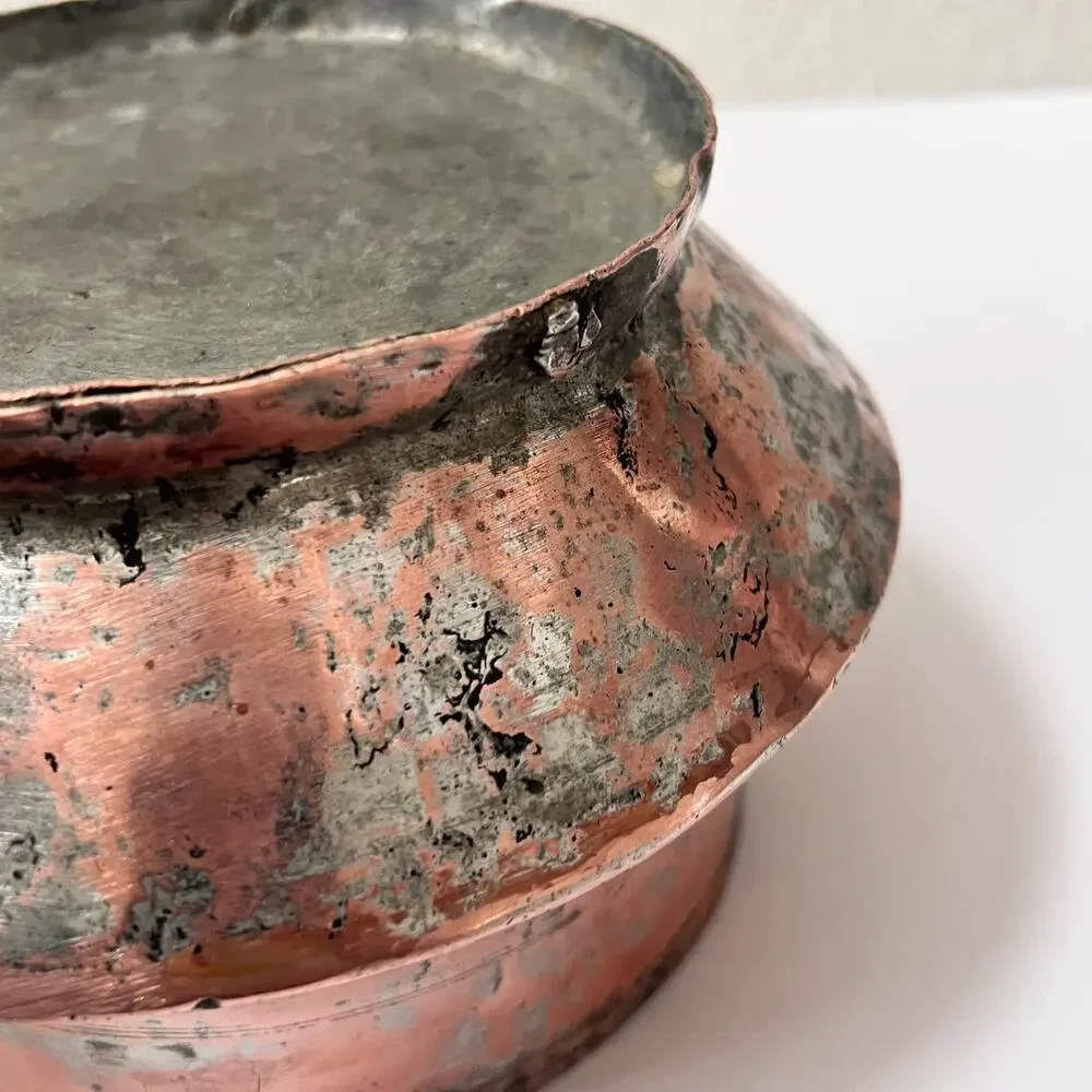 Vintage Hand Hammered Copper Cooking‎ Pot w Lid Rustic Farmhouse Primitive Decor